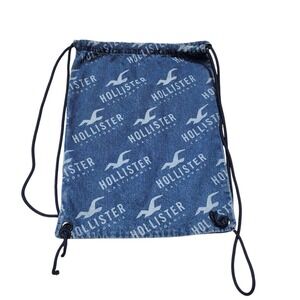 Hollister Denim‎ Drawstring Backpack Gym Bag Travel Casual Blue